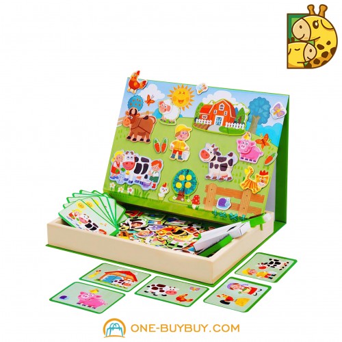 Детская деревянная головоломка Мультяшная магнитная ферма Одевалки Игра