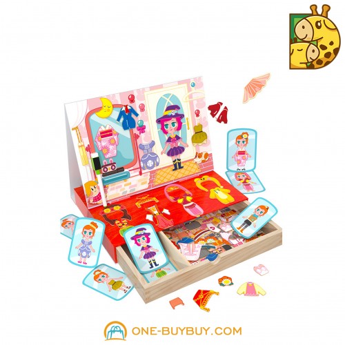 Детская деревянная головоломка Мультяшная магнитная маленькая девочка одевалка