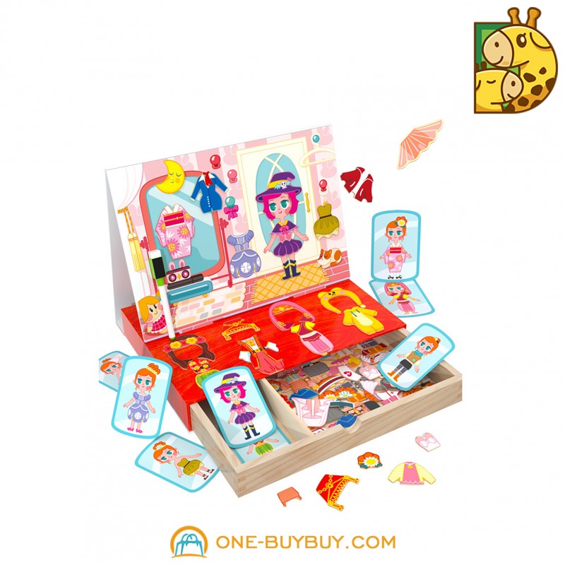 Детская деревянная головоломка Мультяшная магнитная маленькая девочка одевалка