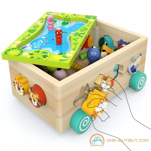 Многофункциональный деревянный Drag Smart Box Baby art Детское животное Рыболовная игрушка Автомобиль и соответствующий форме Прицеп Головоломка Блоки ЧЕРВЬ Рыболовные ИГРУШКИ