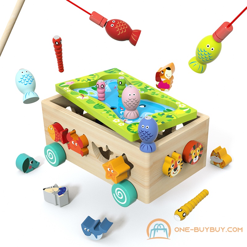 Многофункциональный деревянный Drag Smart Box Baby art Детское животное Рыболовная игрушка Автомобиль и соответствующий форме Прицеп Головоломка Блоки ЧЕРВЬ Рыболовные ИГРУШКИ 