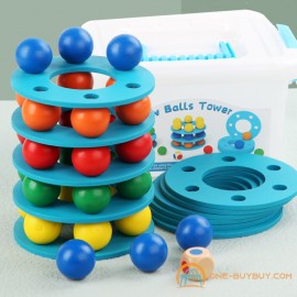 Детские игрушки Развивающие упражнения на баланс Укладка игры Деревянная башня с радужным шаром 