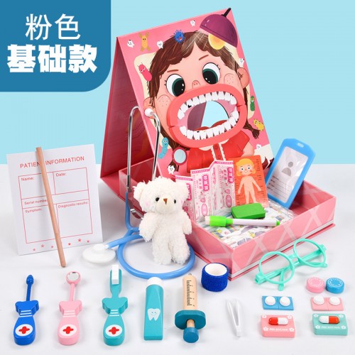 Cross-border wooden doctor toy set girl boy simulation play house stethoscope syringe injection dentist set