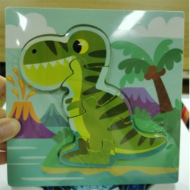 Детские игрушки горячие продажи развивающие игрушки Китай низкая цена детские развивающие мультфильмы животных трехмерные головоломки детские дошкольные образовательные деревянные головоломки оптом Tyrannosaurus rex 