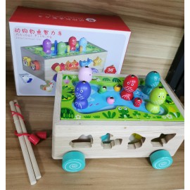 Многофункциональный деревянный Drag Smart Box Baby art Детское животное Рыболовная игрушка Автомобиль и соответствующий форме Прицеп Головоломка Блоки ЧЕРВЬ Рыболовные ИГРУШКИ 
