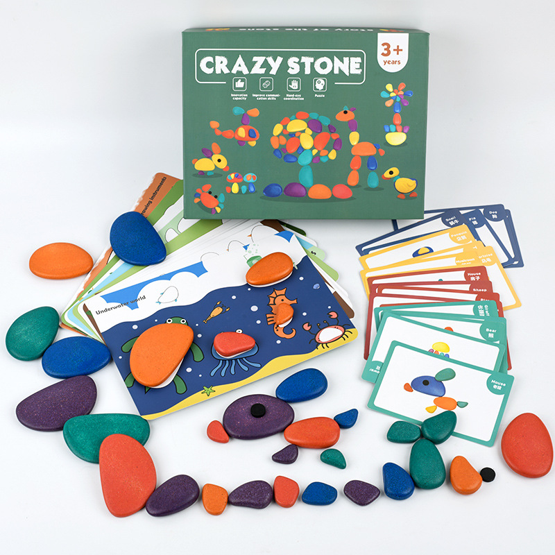 Разноцветные камни, галька, радужные строительные блоки, груды музыки, зрительно-моторная координация, раннее образование, развивающие детские игрушки 