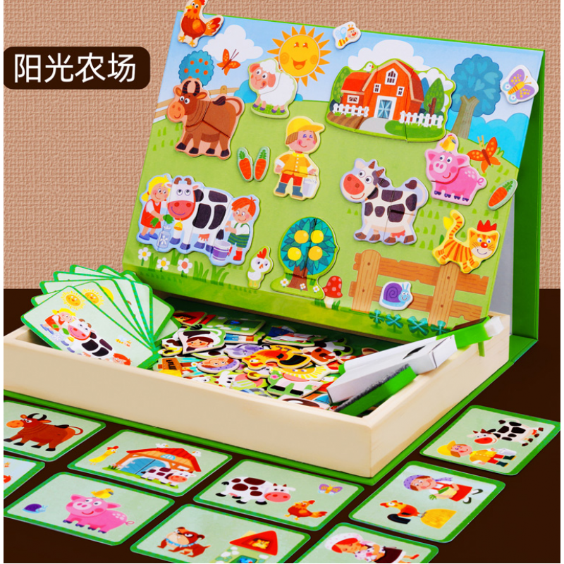 Детская деревянная головоломка Мультяшная магнитная ферма Одевалки Игра 