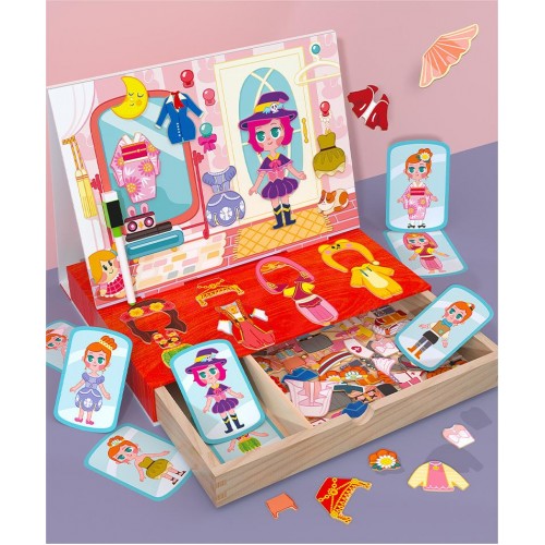 Детская деревянная головоломка Мультяшная магнитная маленькая девочка одевалка